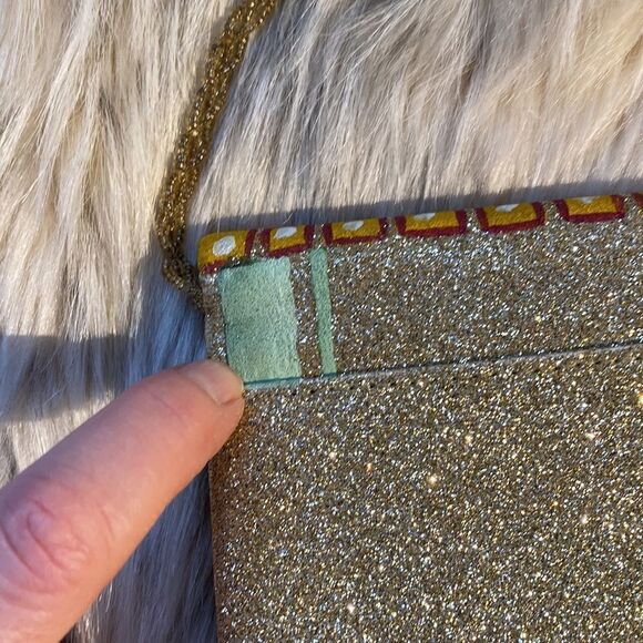 Lina Labella Platino Baby Gold Glitter Clotch Bag with strap - Picture 11 of 11